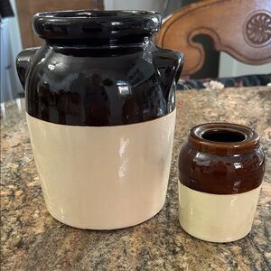 Two-Tone Stoneware Crock Jars — Brown and Cream